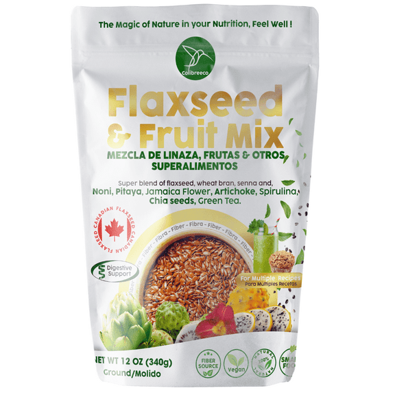 Colibreeco, Ground Flaxseed & Fruit Mix, Natural Flavor, (12 Oz Bag), Plant-Based Nutrition, Whit Fiber, Omega-3, Vegan and Gluten-Free.