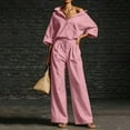 thumbnail image 6 of Women's Linen 2 Piece Outfit Oversized Button Down Shirts High Waist Pleated Wide Leg Pants Matching Tracksuit Set office Casual Outfits Pink, 6 of 7