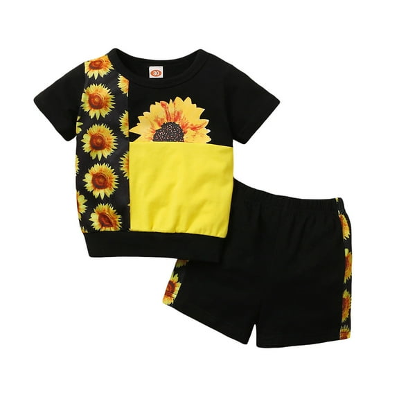 Dooleck Sunflower Outfit Baby Girl Short Sleeve Shirt Top Pant Infant Summer Clothes