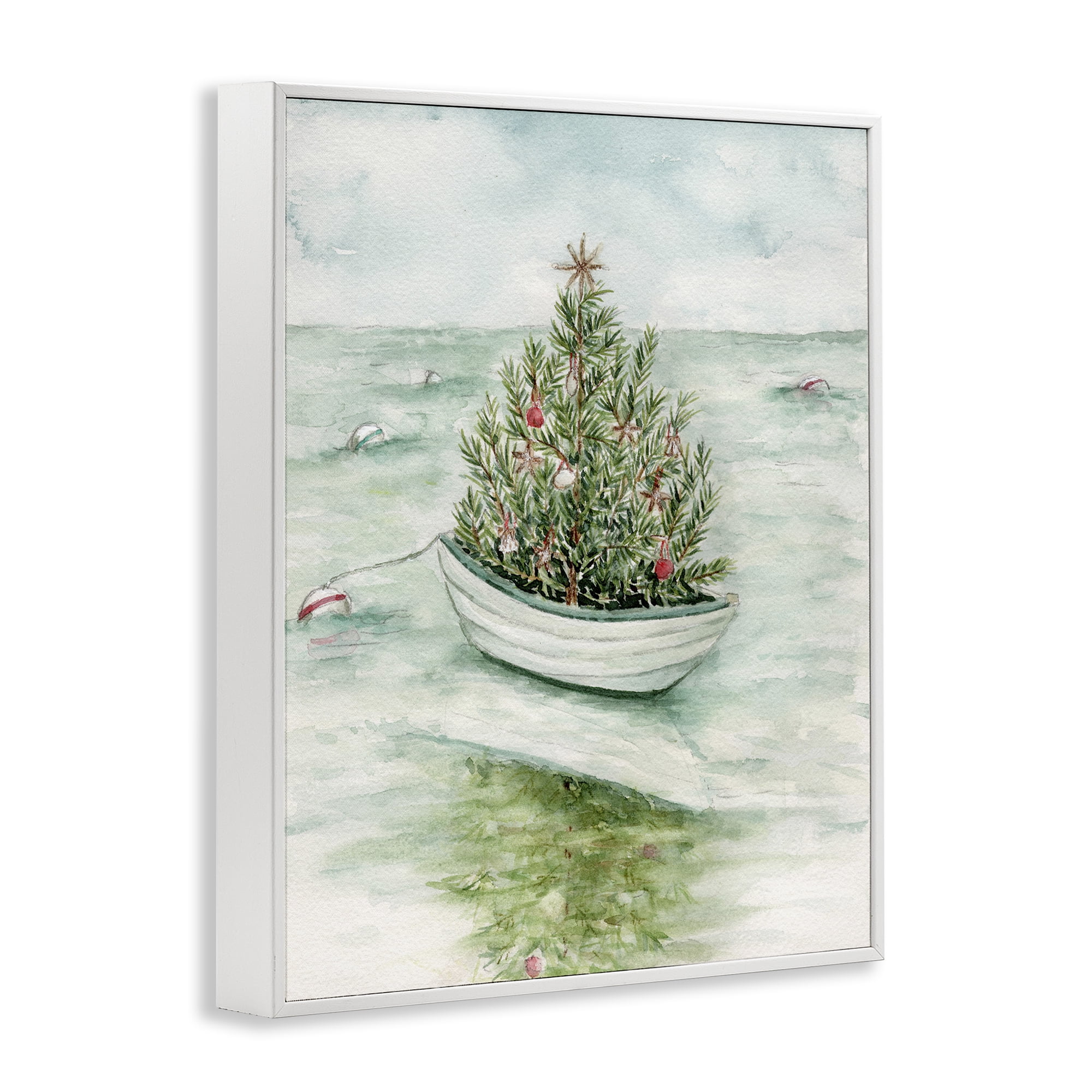 Stupell Industries Beachy Christmas Tree Holiday Painting White Framed Art Print Wall Art, 11 x 14