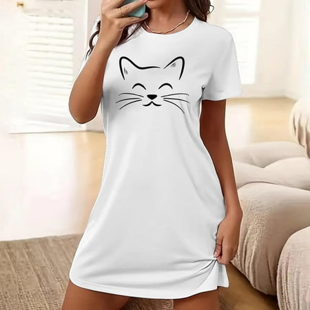 Women s Nightgown Round-neck Chemise Sleepwear Lace Nightwear Soft Lingerie for Women  1- White  Small
