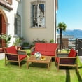 thumbnail image 1 of Costway 4PCS Patio Rattan Furniture Set Acacia Wood Cushioned Sofa Red, 1 of 9