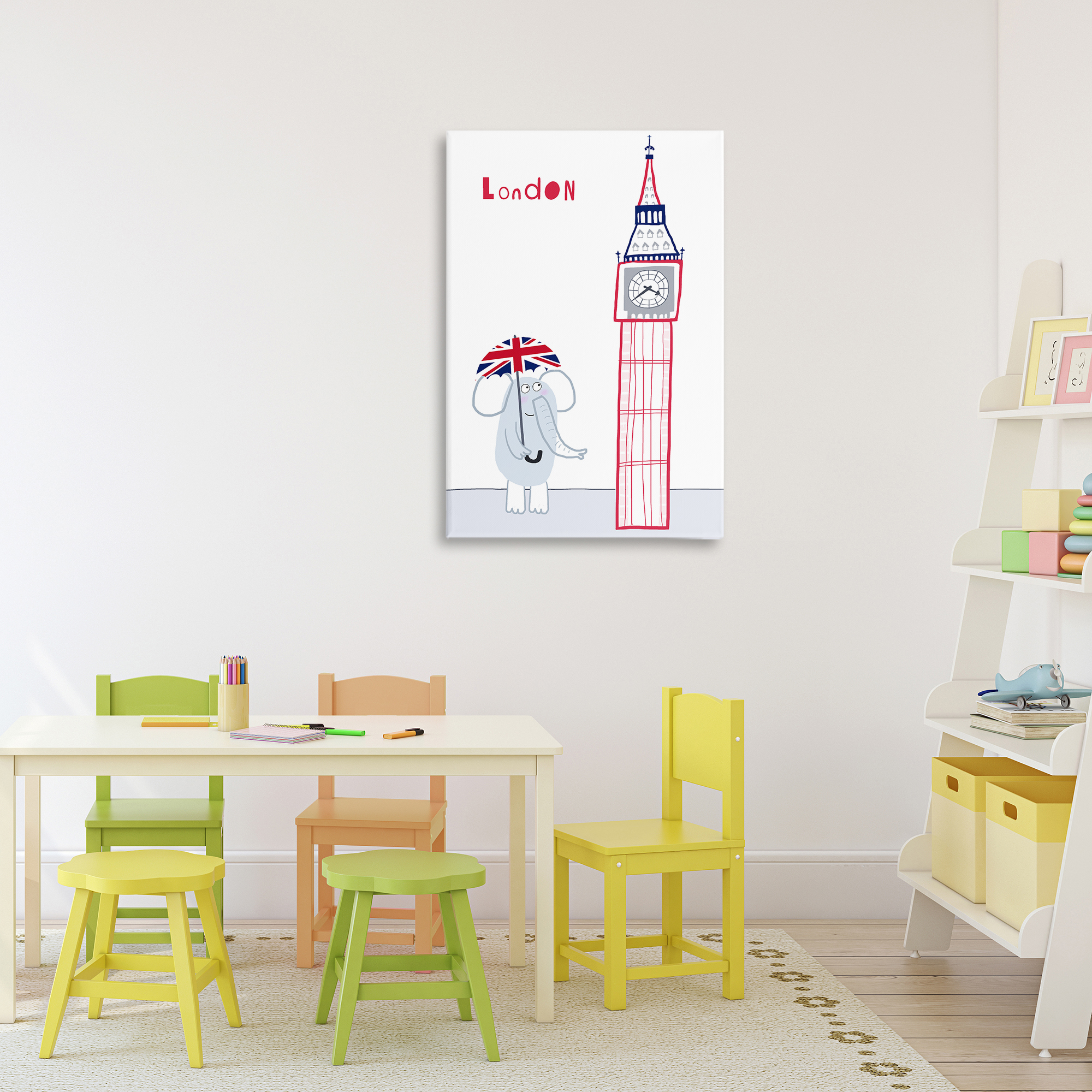 Elephant & Big Ben London Canvas Wall Art, design by Carla Daly
