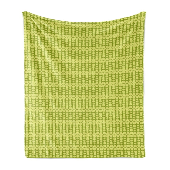 Vibrant Soft Flannel Fleece Throw Blanket, Continuous Sketchy Geometric Minimalist Green Tones Print, Cozy Plush for Indoor and Outdoor Use, 70" x 90", Avocado Green, by Ambesonne