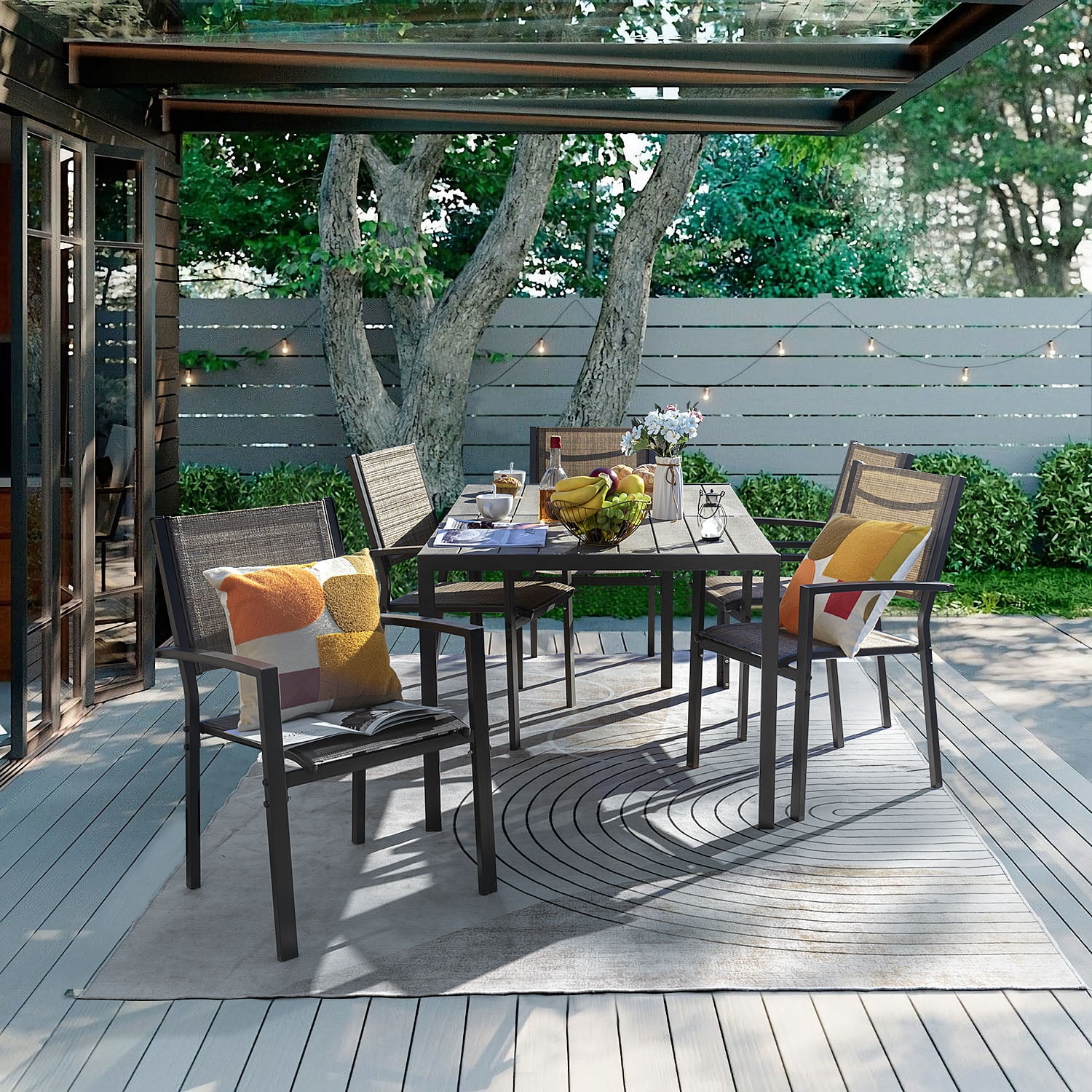 Devoko  Patio Dining Table 59" x 35" Outdoor Furniture Metal Rectangular Table, Brown