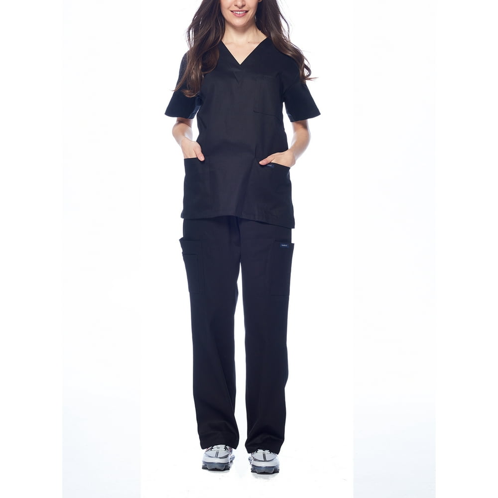 DAGACCI Dagacci Medical Uniform Unisex Men and Women VNeck Utility Cotton Scrub Set (Black