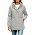 thumbnail image 2 of Qgtaibl Women's Lightweight Hooded Jacket Adjustable Waist Waterproof Windbreaker Outerwear Snap Button Zip Up Long Sleeve Coat with Pockets for Outdoor Travel Gray M, 2 of 5