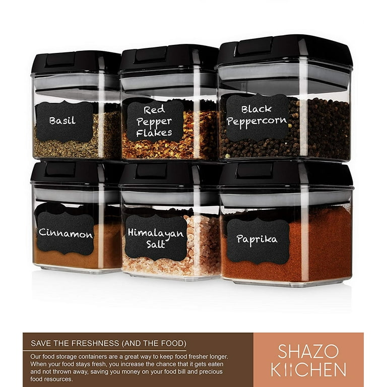 Shazo Airtight 6 PC Mini Container Set + 6 Spoons, Labels & Marker - Durable Clear Plastic Food Storage Containers with Lids