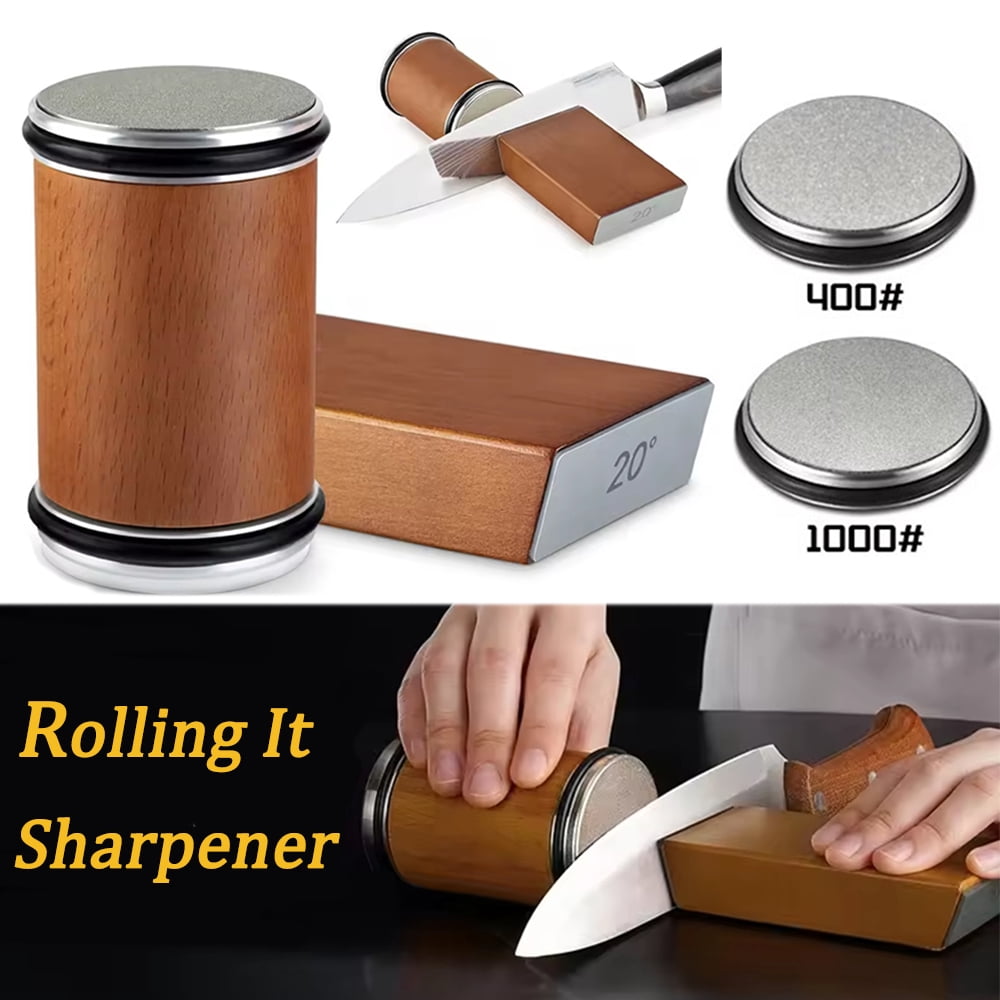 Knife Sharpener Set Rolling Tumbler Sharpening Stone Kit,2-Angle Double Diamond 400 1000 Discs Kitchen Sharpening System for Steel Knives and Scissor