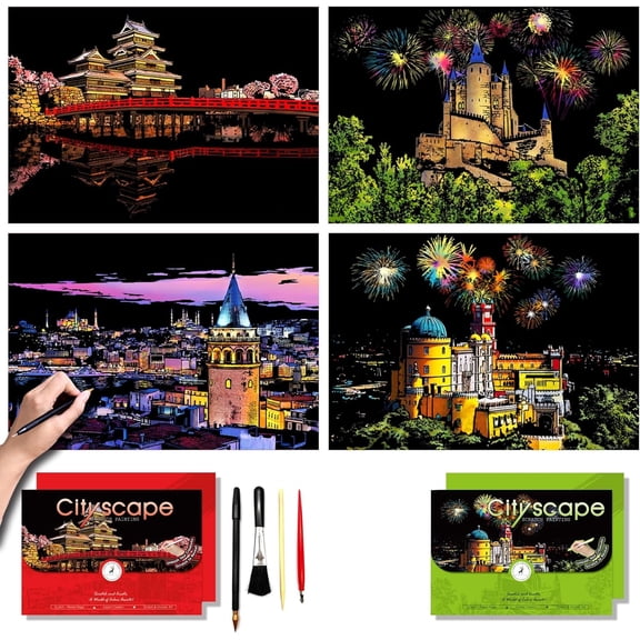 Scratch Art for Adults-Scratch Painting Kit, Scratch Paper Art Paint by Scratch Kit for Adults&Teens with Foil Engraving Art Set,Craft Lovers|Creative Scratch Art Home Decor(City Scape 1)