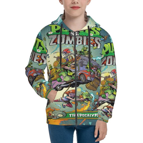 Youth Plants vs Zombi-e Zip Up Graphic Hoodie with Pockets Comfort Long Sleeve Soft Hoodies