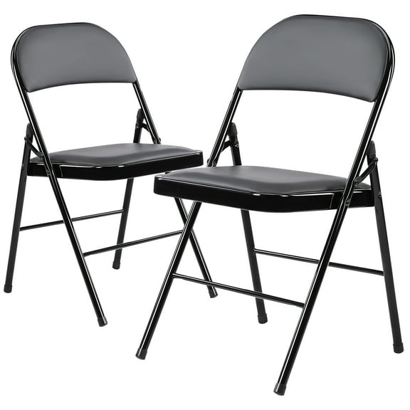 Atilioo 2 Pack Sturdy Metal Folding Chairs with Leather Padded, Double Braced, Water-Resistant, Ideal for Home, Party, Meeting, Black