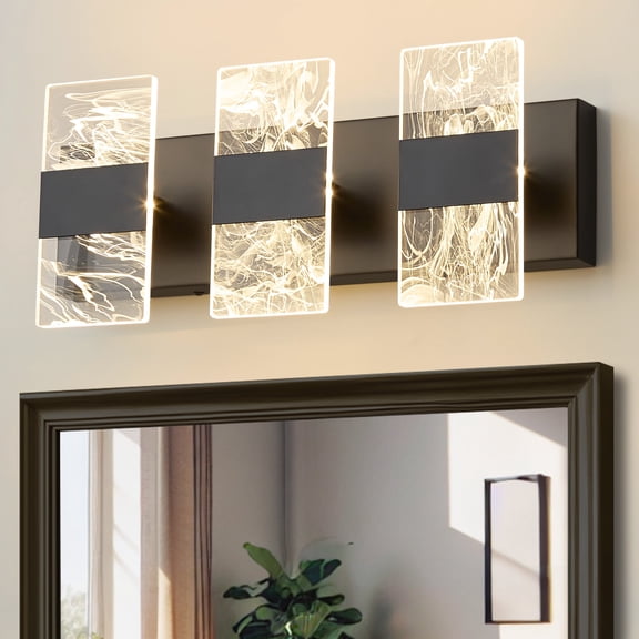 Deyidn 3-Light Black Dimmable LED Bathroom Vanity Light, 16.54 Inch Modern Wall Mirror Light for Vanity Mirror and Powder Room
