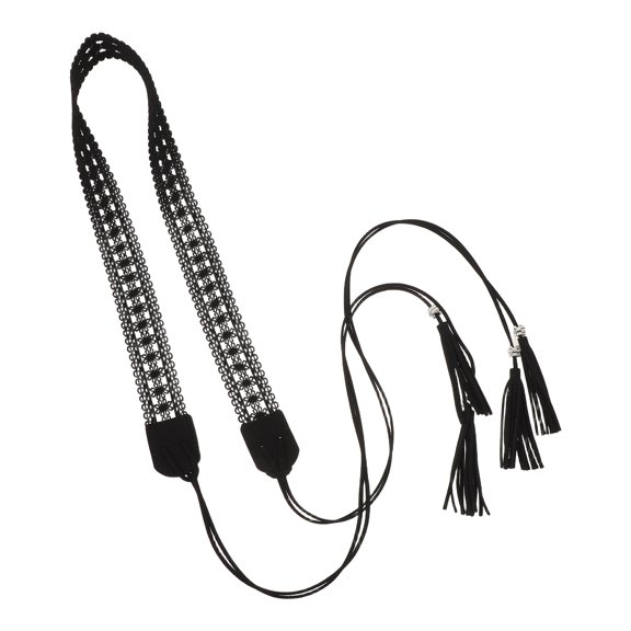 UPOUART Black Woven Fringe Waist Chain Belt for Women, Adjustable Fashion Accessory, Perfect for Casual and Festive Outfits