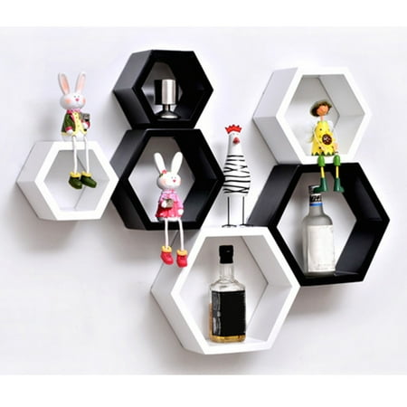 - Mrosaa Set of 3 Hexagon Shape Wall Mounted Floating Shelf/Shelves Display Storage Case