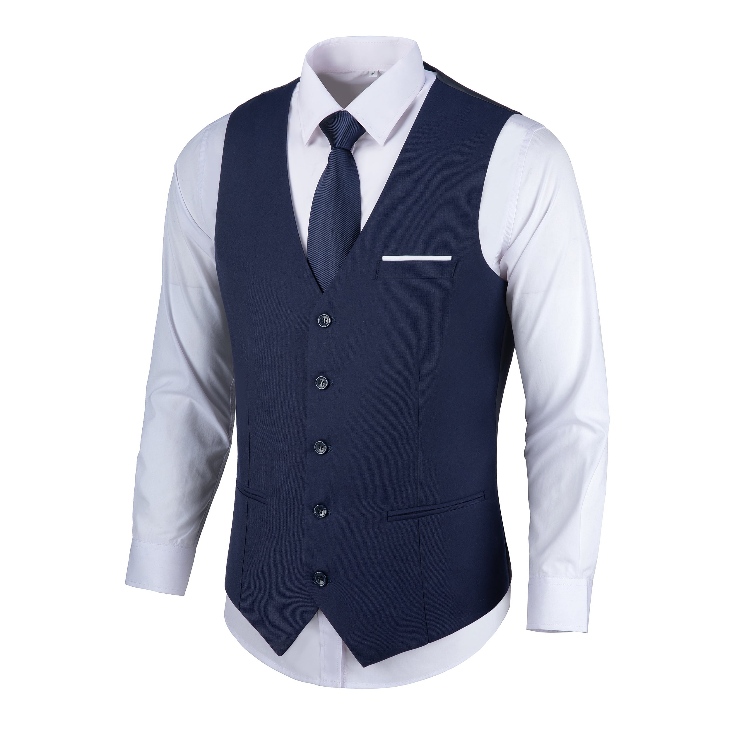 Wehilion Men's Suit Vest Navy Blue Business Formal Dress with 3 Pockets