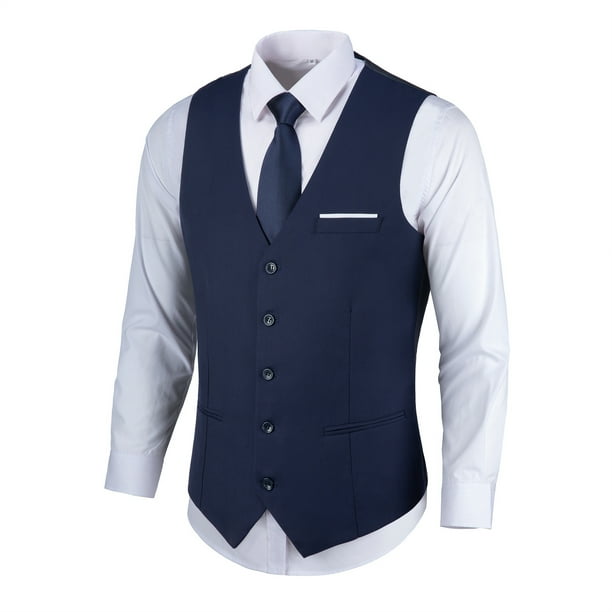 Men's White Shirt Prom Or Wedding Tuxedo Vest & Bowtie Set + Any Color Pants Package Combo ~ Combination Deal Blue Blue main image 1