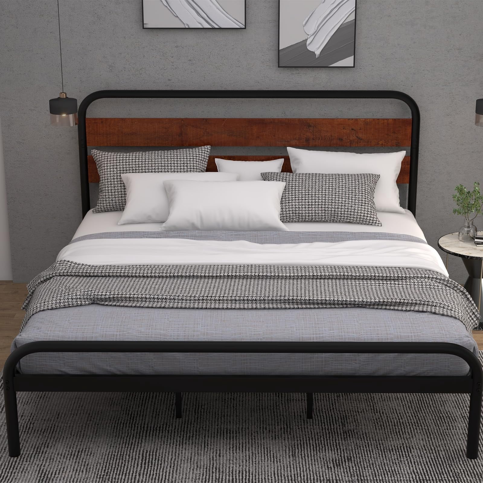 TROPOW King Size Bed Frame,Platform Bed Frame with Wooden Headboard and Footboard, Heavy Duty Metal Slats Support, Under Bed Storage, No Box Spring Needed, Noise Free, Easy Assembly