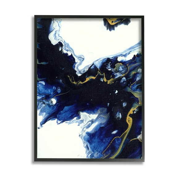 Stupell Industries Blue Waters Moving Through White Abstraction Modern Design Abstract Painting Black Framed Art Print Wall Art, 11 x 14