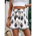 thumbnail image 5 of Women'S Floral Printed Shorts Elastic High Waist Wide Leg Flowy Boho Shorts White XXL, 5 of 8