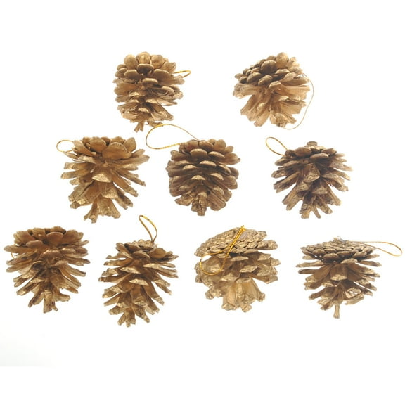 SOPOTUTU 9Pcs Natural Pinecone Christmas Decoration in Golden for Tree Ornament