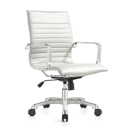 UPC: 0704817535730 | LeisureMod Harris Modern Adjustable Mid-Back Leather Task Chair With Chrome Frame in White