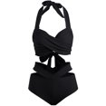 thumbnail image 4 of Hicidod High Waisted Bikini Sets for Women Tummy Control Solid Beach Bathing Suits Modest Criss Cross Cute Halter 2 Piece Swim Suit, 4 of 9