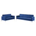 thumbnail image 1 of Tufted Loveseat and Sofa Set, Faux Leather, Silver Blue Navy, Modern Contemporary Urban Design, Living Lounge Room Hotel Lobby Hospitality, 1 of 6