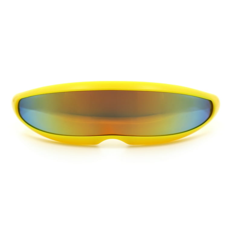 Mirror Lens Monolens Cyclops Robotic Futuristic Sunglasses Yellow