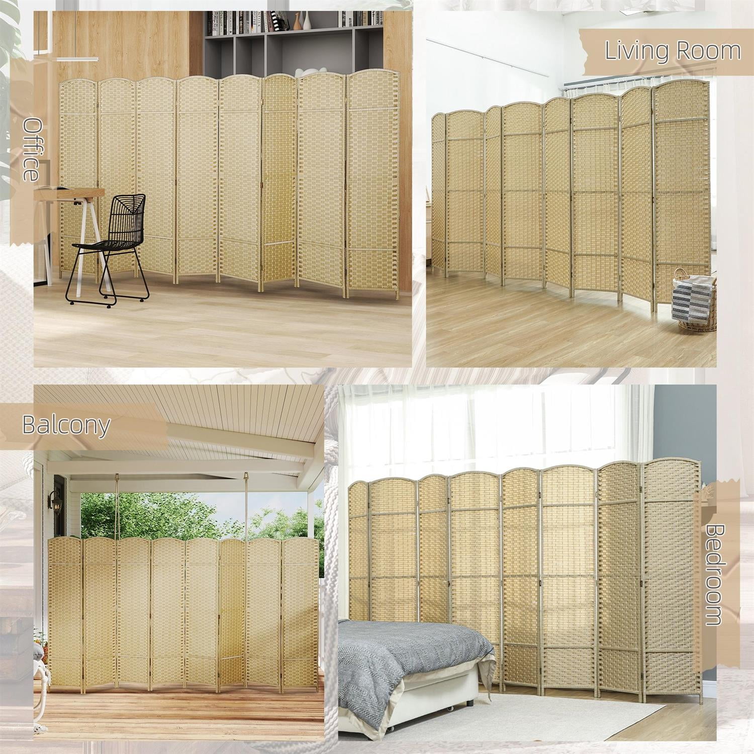 Demi Bonn 8-Panel Folding Room Divider Screen, 5.6' Tall Privacy Screen for Home Office, Space-Saving Freestanding Partition, Beige