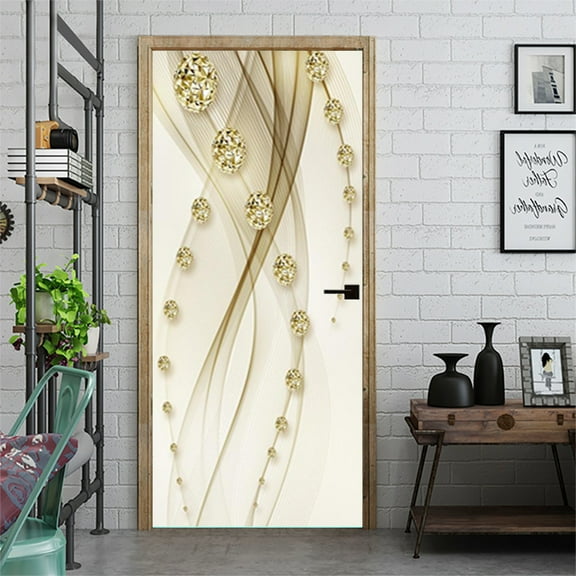 3D Door Stickers for Interior Doors Shiny Balls on Ribbons Modern Abstract Art Vinyl Removable Self Adhesive Door Poster Wallpaper Mural Decals for Bedroom Office Bathroom