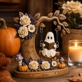 thumbnail image 6 of romoty Halloween Wooden Ghost Swing Decor, Reading Ghost on Tree Swing 5.91 Inch Floral Tabletop Statue Figurine for Fireplace Mantel, 6 of 8