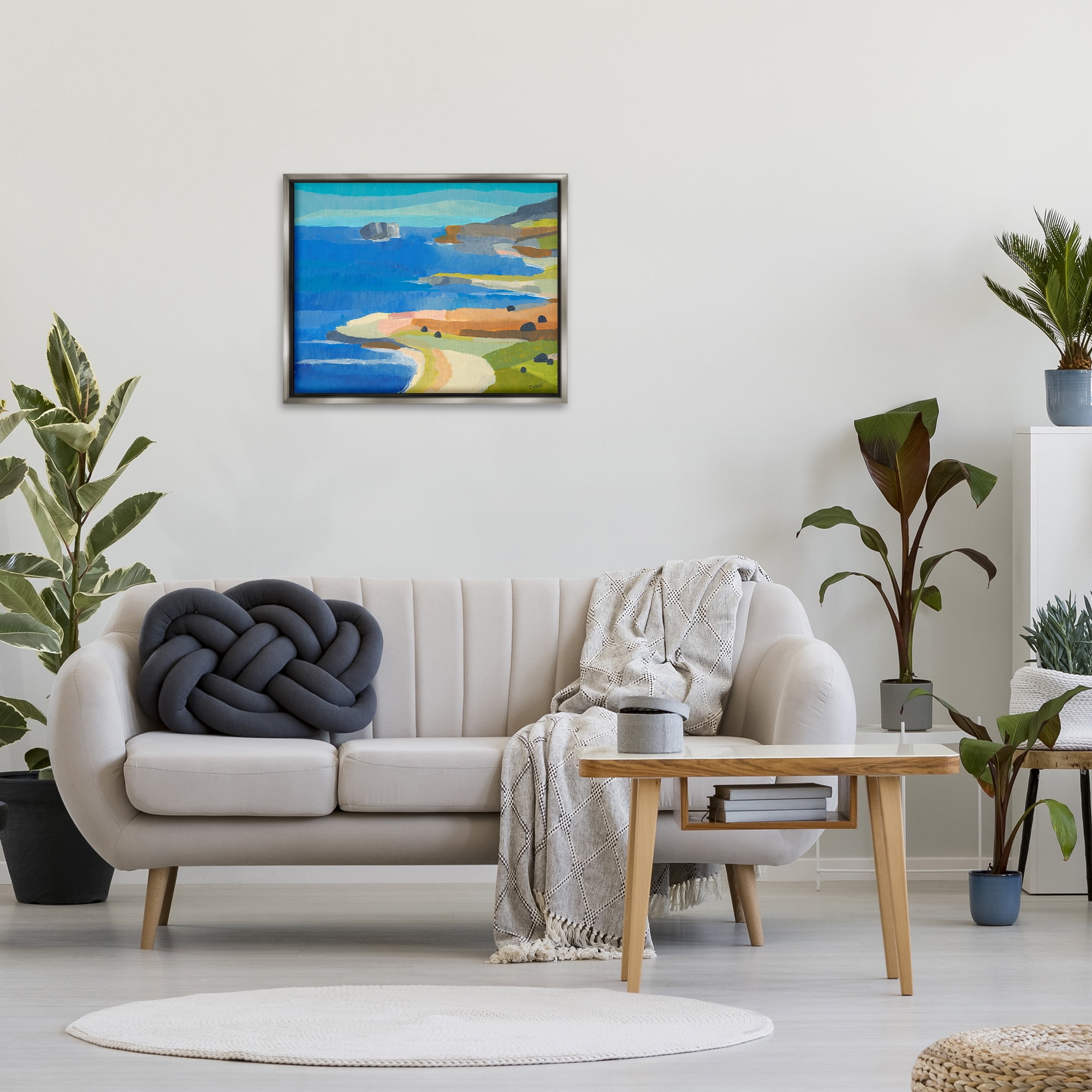 Stupell Industries Modern Coastal Inlets Landscape Painting Gray Floater Framed Canvas Art Print Wall Art, 31 x 25