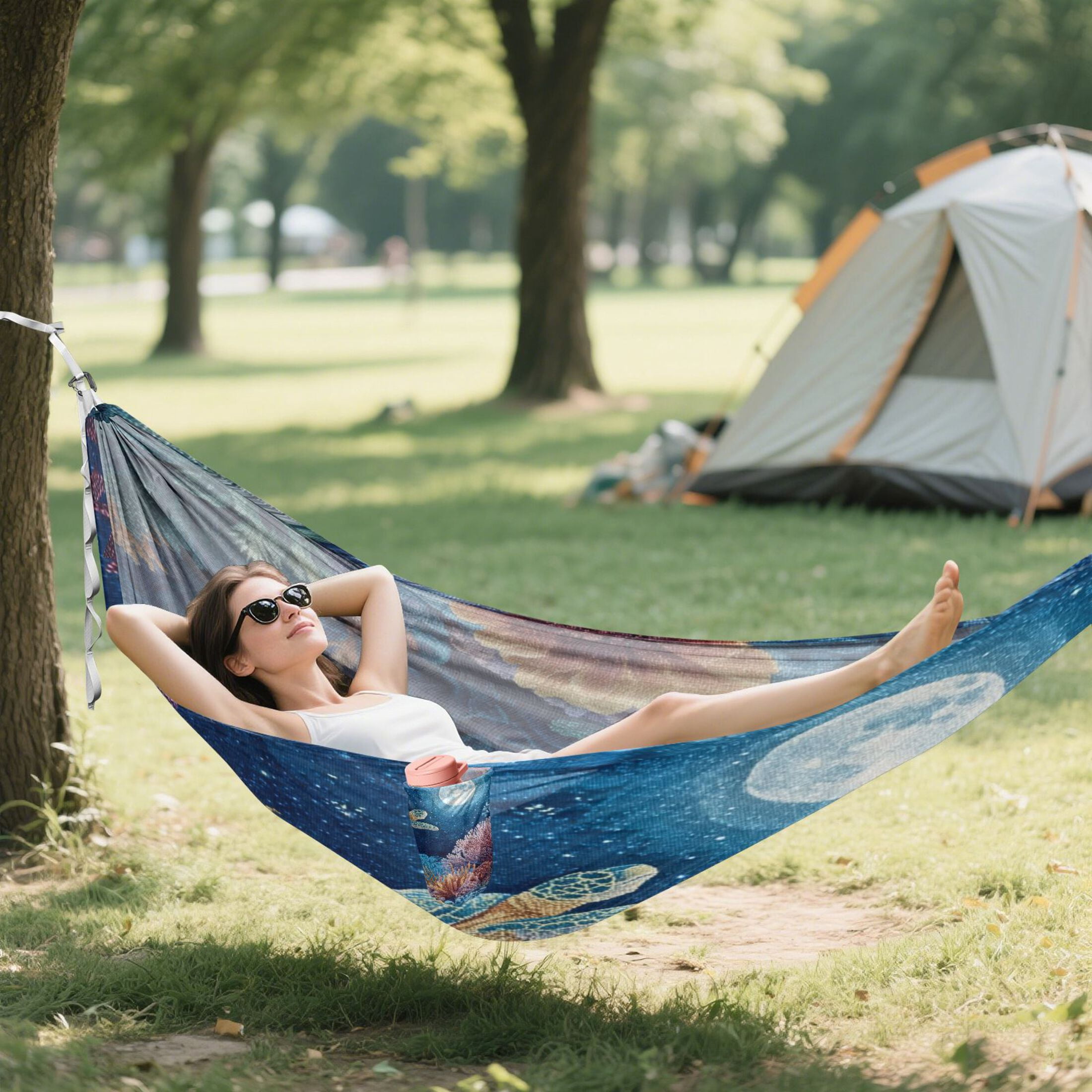 Hammock Camping Hammock Nylon Portable Hammock Travel Camping Hammock Blue Sea Coral Jellyfish