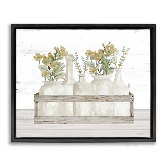 Stupell Industries Cottage Rustic Herb Jars Black Floating Frame Canvas Art, 21 x 17, by Cindy Jacobs