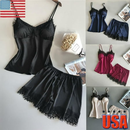 

Women Ladies Satin Silk Lace Cami Vest Shorts Lingerie Pyjamas Set Pj Sleepwear