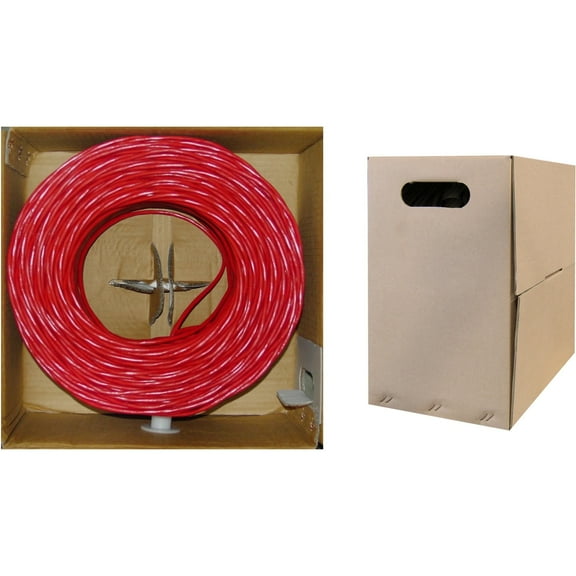 1000 Foot Bulk Cat5e Riser (CMR) Ethernet Cable, 24 AWG, 350 Mhz, ETL Listed 4 Pair Stranded Bare Copper, Unshielded Twisted Pair(UTP) with Pull Box, Red, CableWholesale