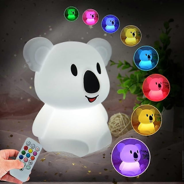 Koala Night Light For Kids Silicone Bedside Bedroom Lighting, Baby Nursery Light Sleeping Nightlights, Color Changing Lamps - Eye Caring, Adjustable B