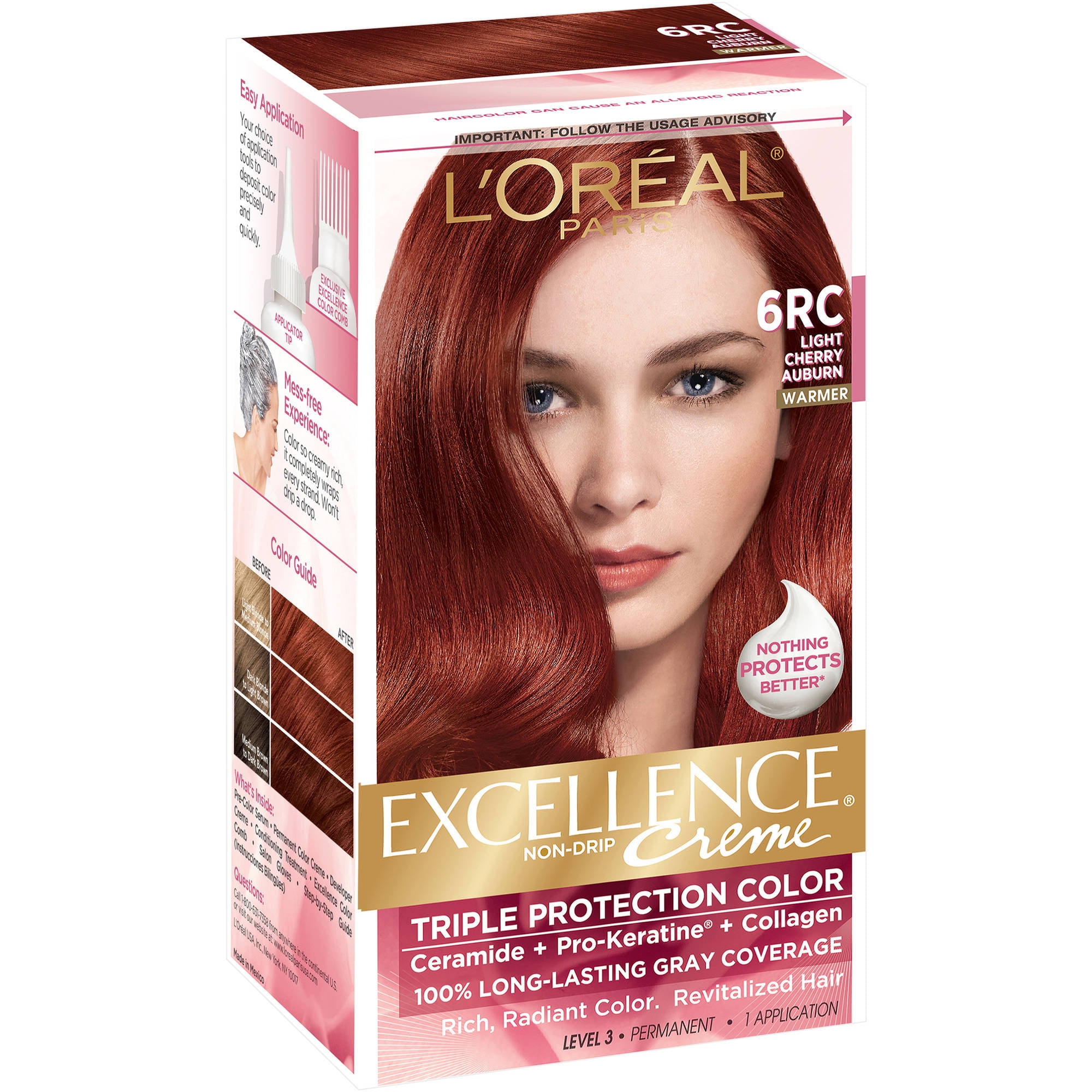 Loreal Paris Excellence Creme Permanent Triple Protection Hair Color 6rc Light Cherry Auburn 