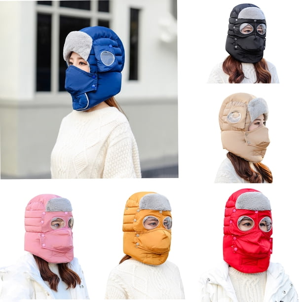 Fiudx Conjunto de Gorro de Invierno, Bufanda 3 En 1, Mascarilla, Gafas Cortavientos, Diseño Elegante, Tejido Elástico Cómodo, Protección Contra El Frío, Actividades Al Aire Libre, Talla Universal, Re