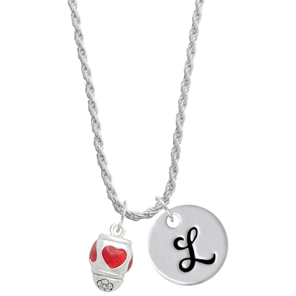 Delight Jewelry Silvertone Red Heart Spinner Silvertone Script Initial Disc - L - Charm Necklace, 20"+3"