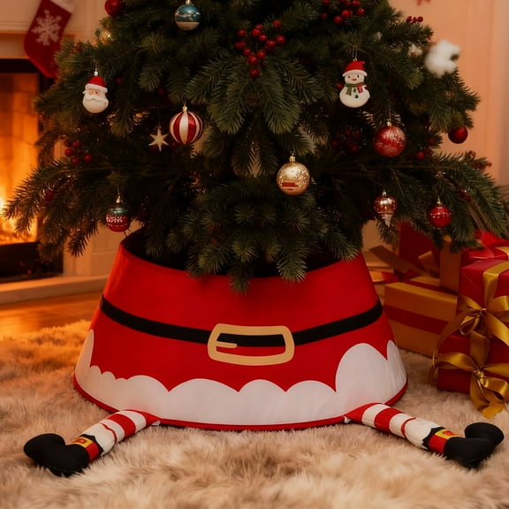 Inadays Christmas Tree Collar Christmas Tree Skirts Christmas Tree Decoration Indoor Stand Collar Basket Round Base Cover with Boots 23.6 inch Santa Boots