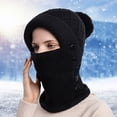 thumbnail image 2 of EnJoCho Female Boho Knit Slouchy Hat Women Winter Outdoor Riding Headgear Cold-Proof Ski Cap Warm Bib Face Mask Integrated Cold-Proof Hood Hat Matching Color Block Pom Beanie, 2 of 4