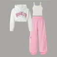 thumbnail image 5 of Clothes for Teen Girls Kids Girls 3 Piece Sweatsuits Print Crop Sweatshirt Tank Top Cargo Baggy Sweatpants Sets Teen Trendy Dance Clothes, 5 of 7