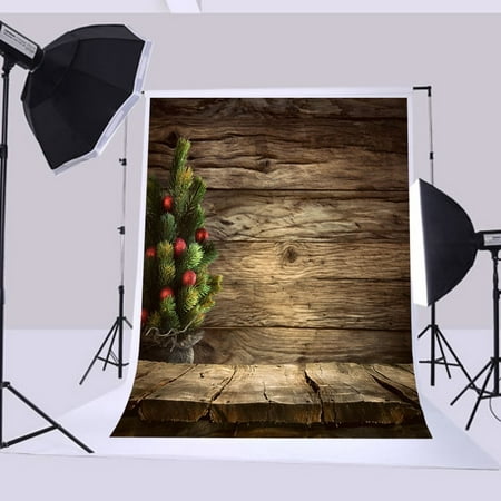 Image of GreenDecor 5x7ft Christmas backdrops The wall of restoring ancient ways Floor of wood of the tree christmas tree decorations