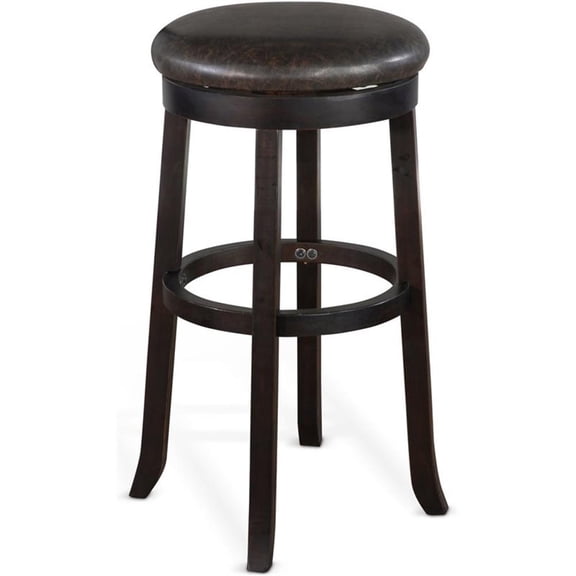 Pemberly Row 30" Mahogany Wood Backless Swivel Stool in Black Walnut