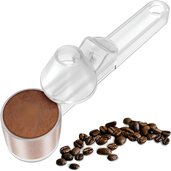 GJX 2-in-1 Coffee Scoop with Funnel - 2 Tablespoon Measuring Spoon with Leveler - Clear Plastic Scooper for Reusable Pods, Ground Coffee, Protein Powder & Tea (1 Pack)
