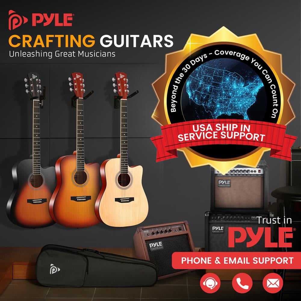 41" Full-Size Acoustic Guitar Kit, Cutaway Body with Digital Tuner, and Accessory Kit, (Sunburst Teardrop)