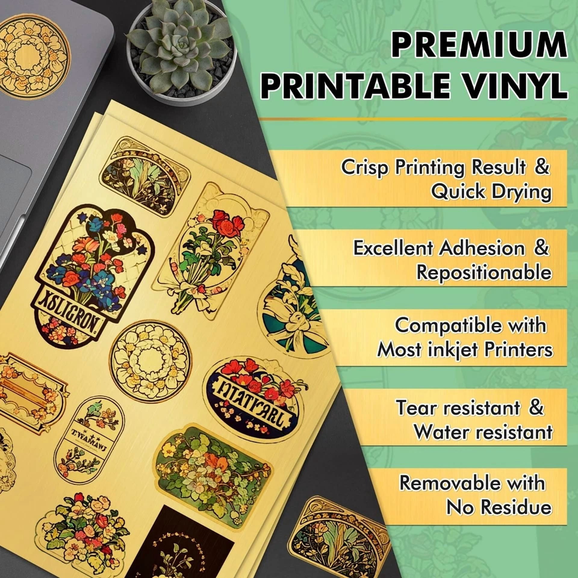 BUTTERFLY- Koala Brushed Gold Vinyl Sticker Paper For Inkjet & Laser Printers Waterproof 20