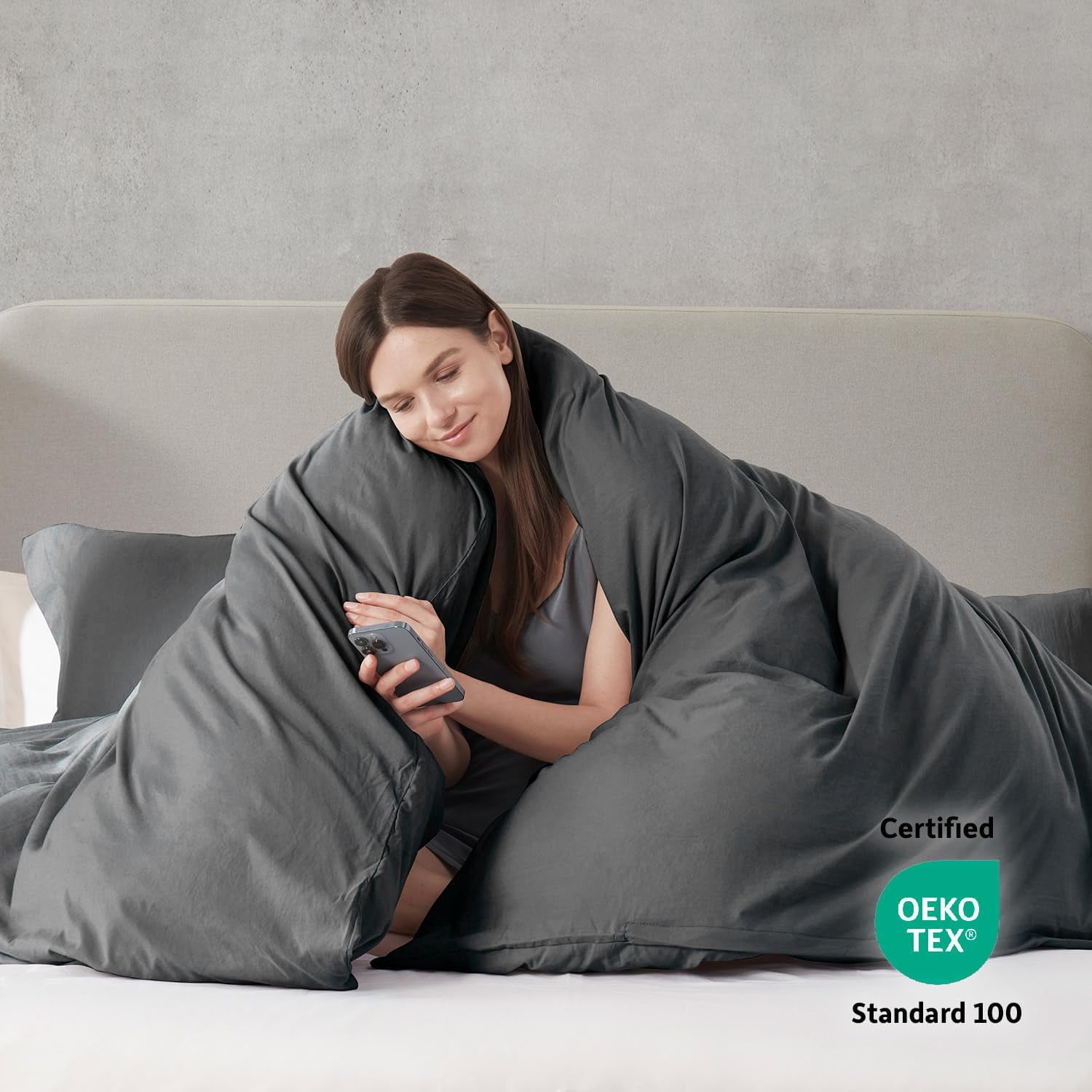 LammaLoe Duvet Cover Ful Size, Soft Prewashed 3-Piece Duvet Cover Bedding Set with Pillow Shams, Grey